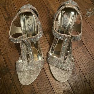 Silver slipper heels for prom  and they zip up in front